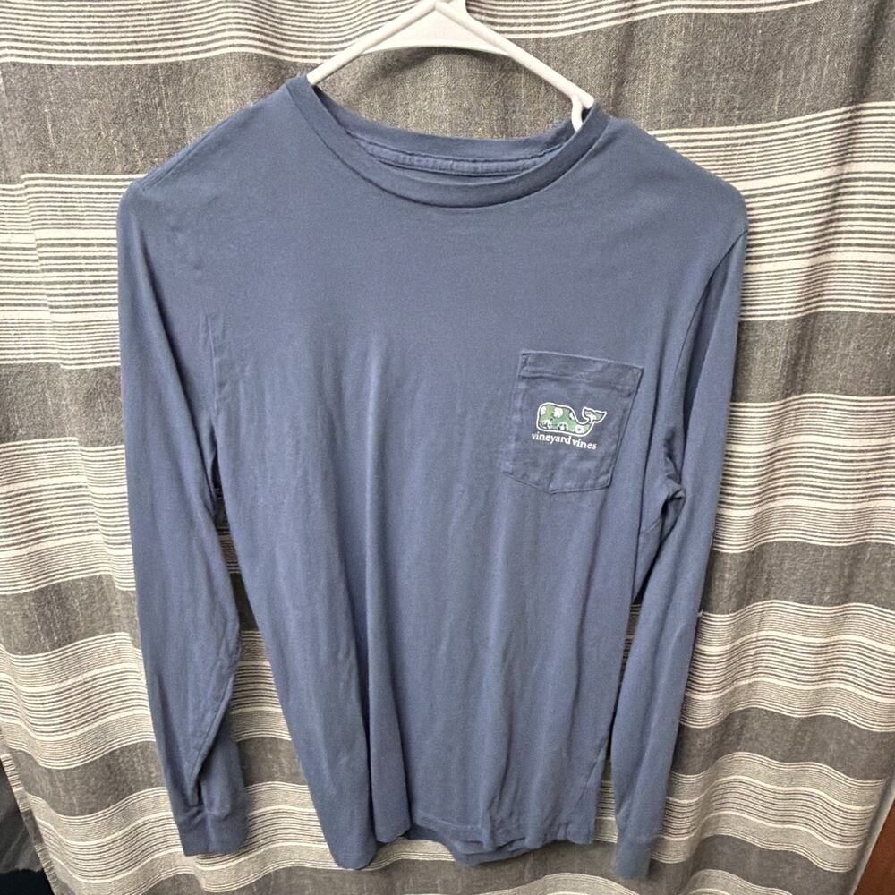 Vineyard Vines Boys Youth Large Long Sleeve Pocket T Shirt Blue Whale Logo